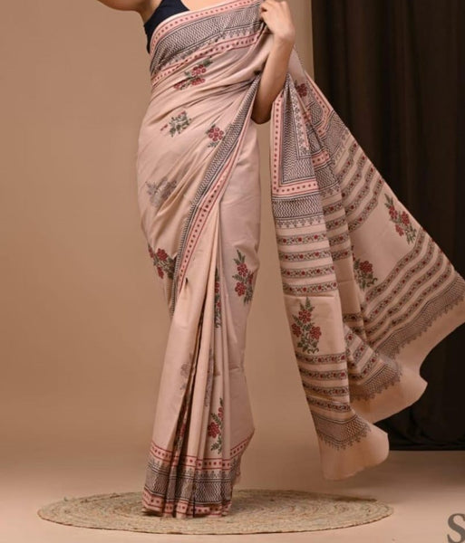 Handblock Mul Cotton Sarees