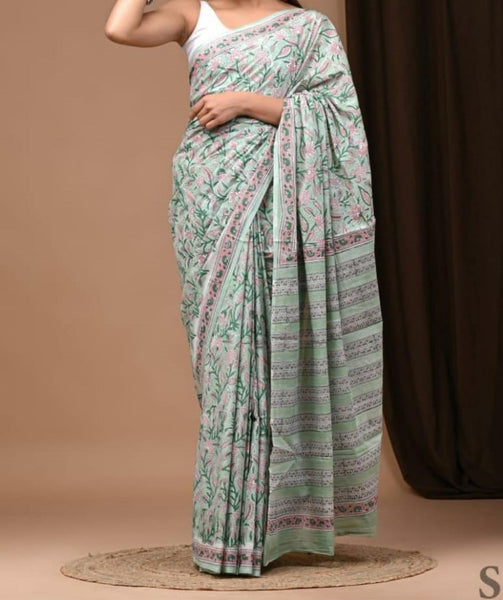 Handblock Mul Cotton Sarees