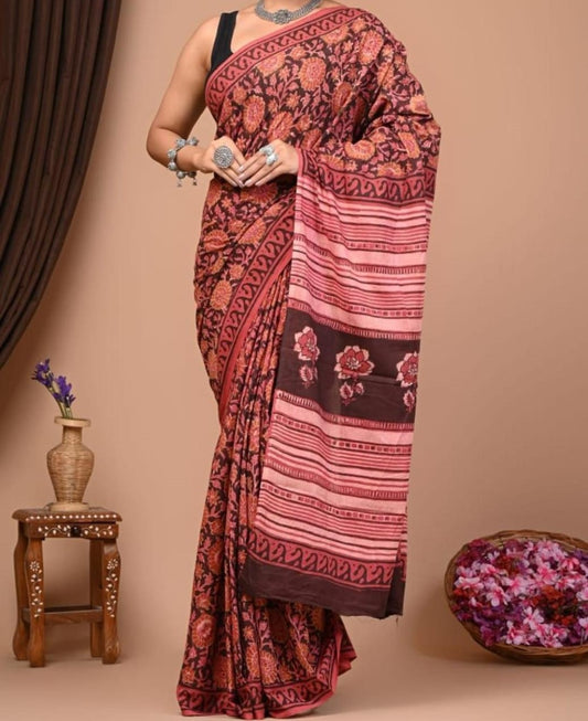 Handblock Mul Cotton Sarees