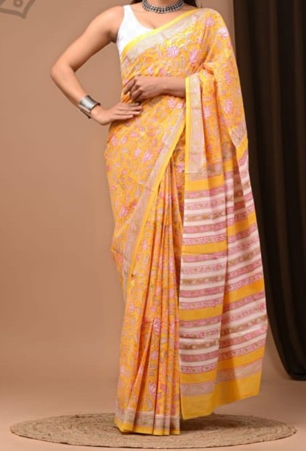 Handblock Mul Cotton Sarees