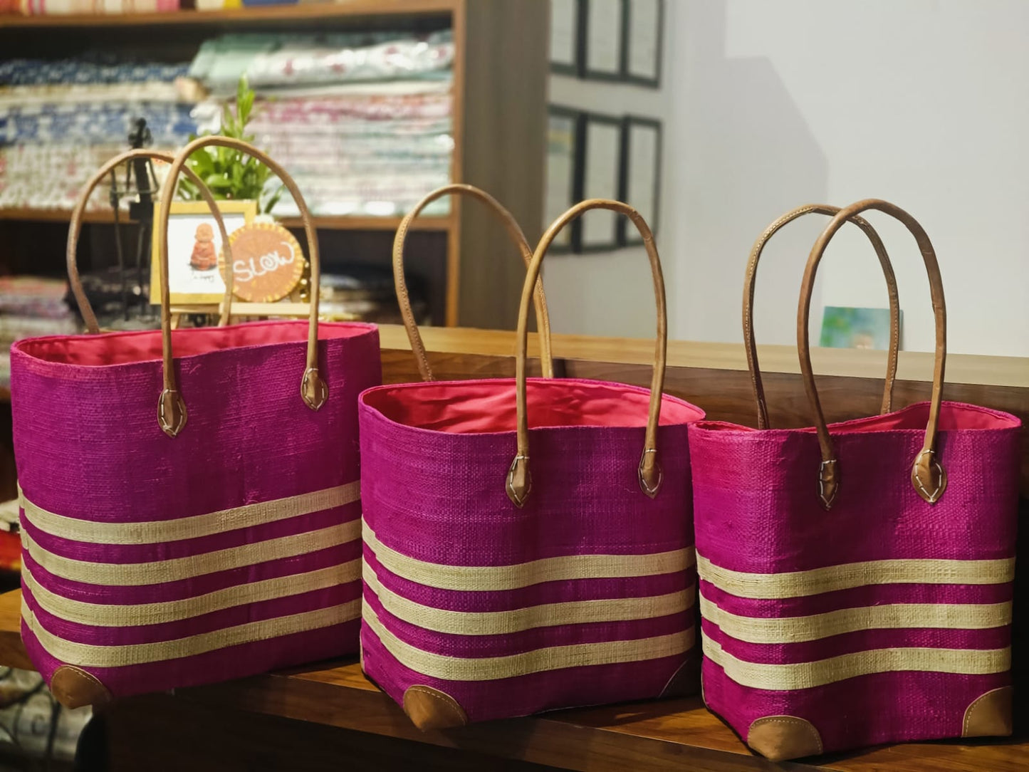 Handmade raffia tote bags