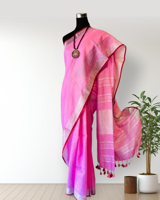 Pink Linen Saree