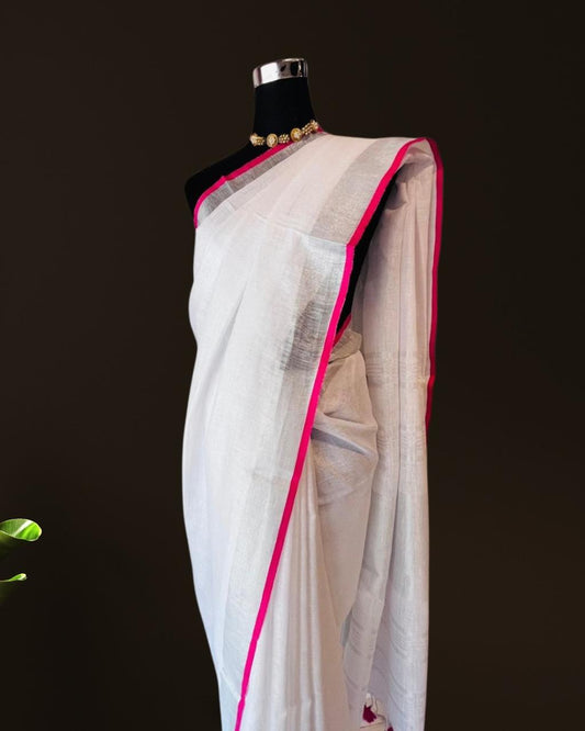 White Linen Saree