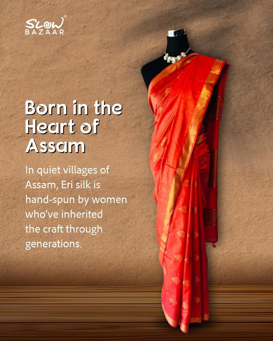 Deep Orange Eri Silk Saree