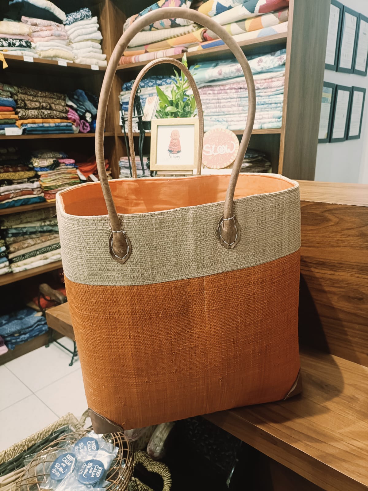 Handmade raffia tote bags