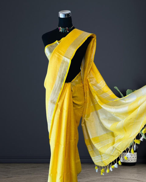 Yellow Linen Saree