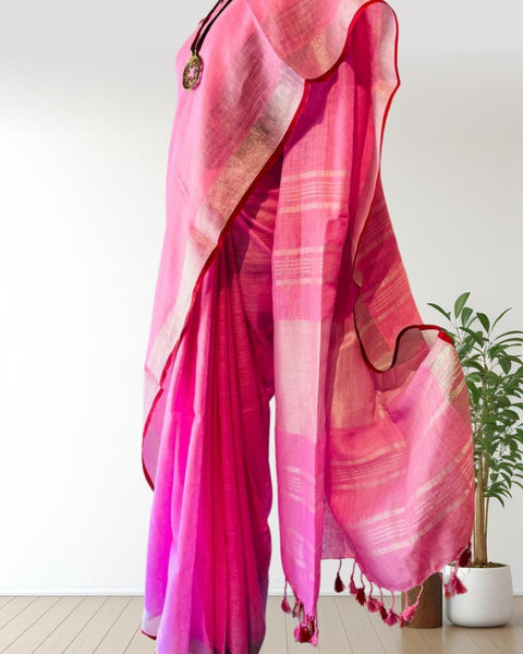 Pink Linen Saree
