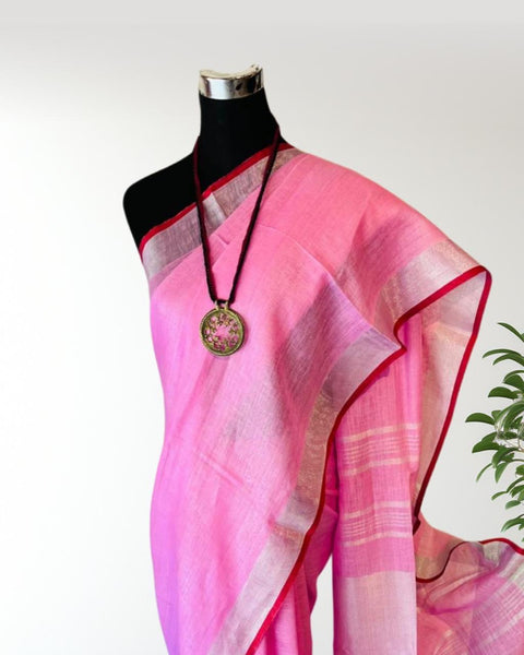 Pink Linen Saree