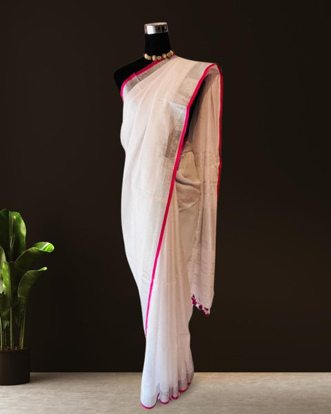 White Linen Saree