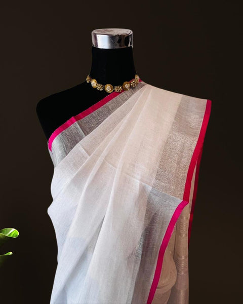 White Linen Saree