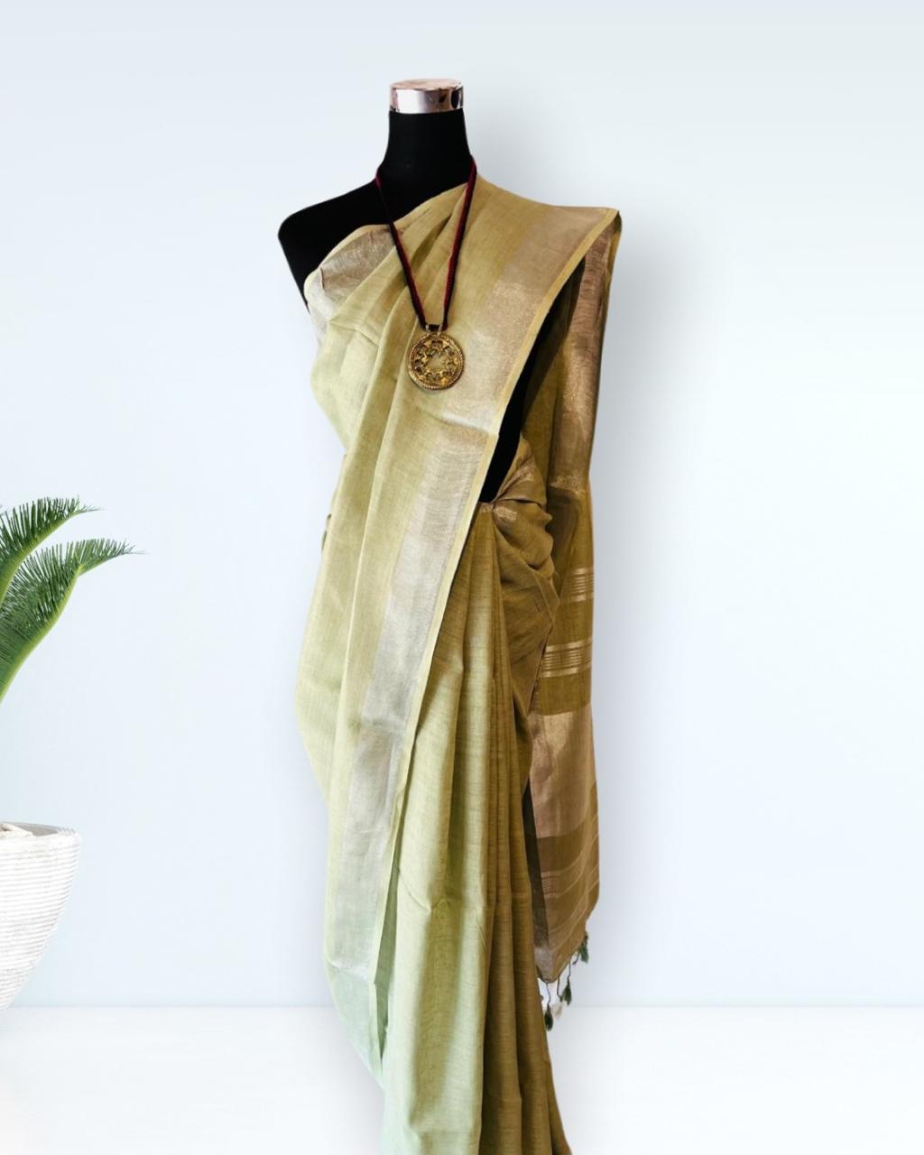 Pista Green Linen Saree