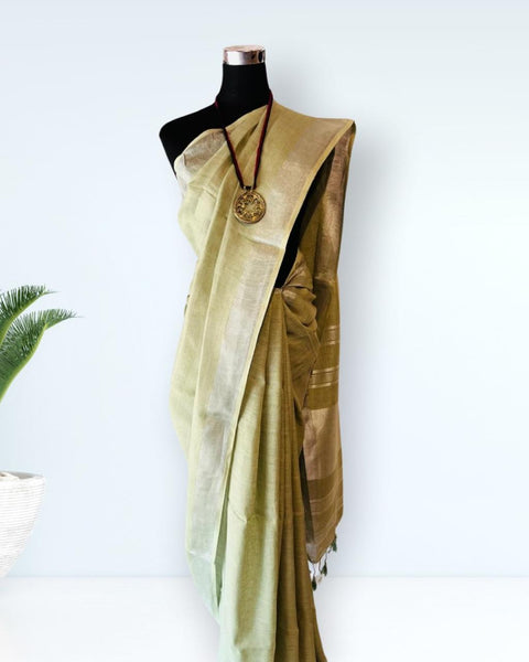 Pista Green Linen Saree